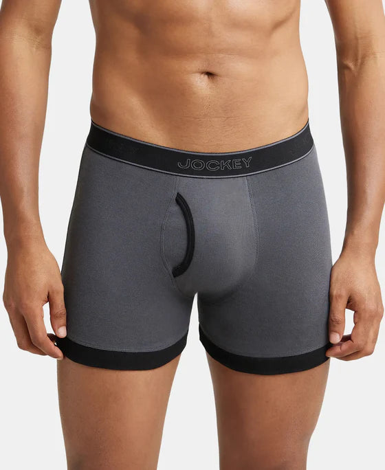 Super Combed Cotton Rib Solid Boxer Brief with StayFresh Treatment - Black & Black Melange
