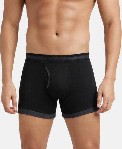 Super Combed Cotton Rib Solid Boxer Brief with StayFresh Treatment - Black & Black Melange