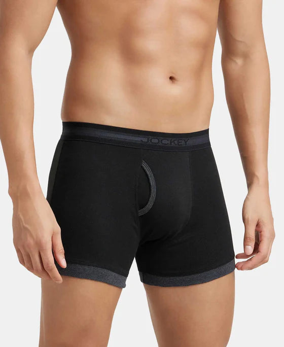 Super Combed Cotton Rib Solid Boxer Brief with StayFresh Treatment - Black & Black Melange