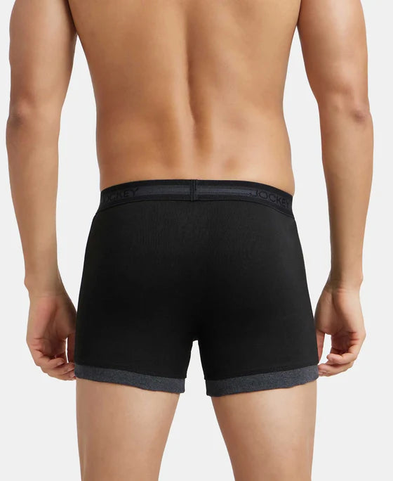 Super Combed Cotton Rib Solid Boxer Brief with StayFresh Treatment - Black & Black Melange