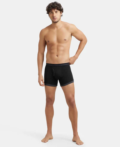 Super Combed Cotton Rib Solid Boxer Brief with StayFresh Treatment - Black & Black Melange