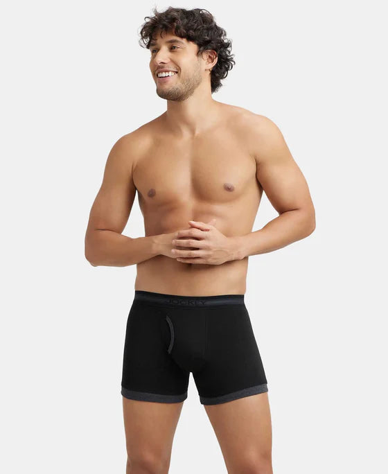 Super Combed Cotton Rib Solid Boxer Brief with StayFresh Treatment - Black & Black Melange