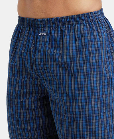 Super Combed Mercerized Cotton Woven Checkered Boxer Shorts with Side Pocket Navy(Pack of 2)