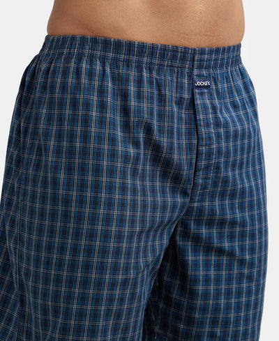 Super Combed Mercerized Cotton Woven Checkered Boxer Shorts with Side Pocket Navy(Pack of 2)