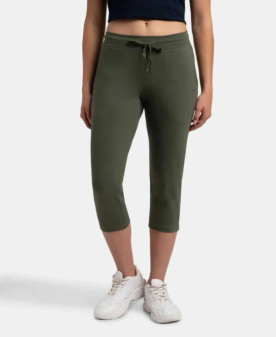 Super Combed Cotton Elastane Stretch Slim Fit Capri with Side Pockets - Black