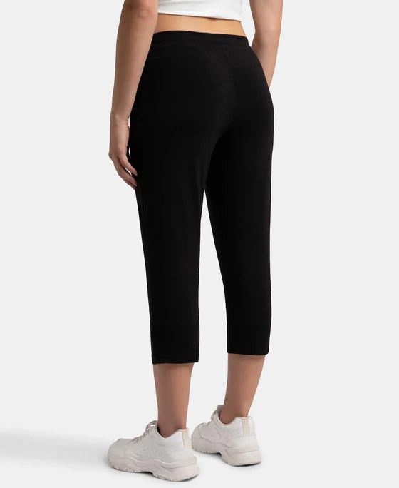 Super Combed Cotton Elastane Stretch Slim Fit Capri with Side Pockets - Black