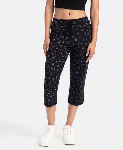 Super Combed Cotton Elastane Stretch Slim Fit Capri with Side Pockets - Black