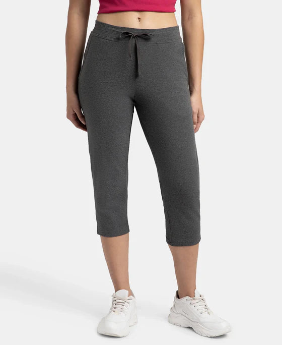 Super Combed Cotton Elastane Stretch Slim Fit Capri with Side Pockets - Black