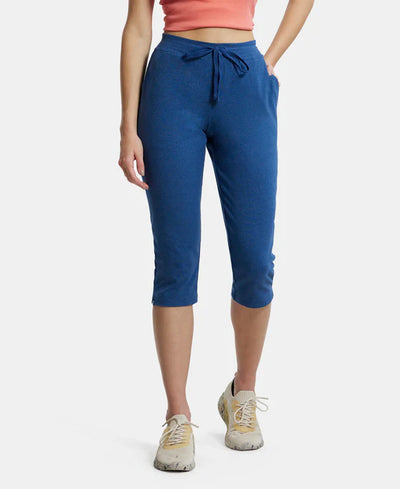 Super Combed Cotton Elastane Stretch Slim Fit Capri with Side Pockets - Black