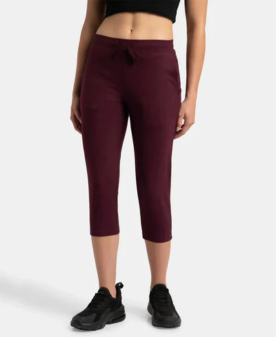 Super Combed Cotton Elastane Stretch Slim Fit Capri with Side Pockets - Black