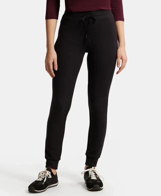 Super Combed Cotton Elastane French Terry Relaxed Fit Joggers With Zipper Pockets - Black