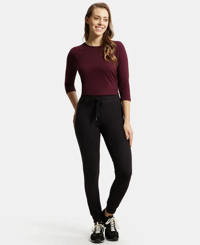 Super Combed Cotton Elastane French Terry Relaxed Fit Joggers With Zipper Pockets - Black