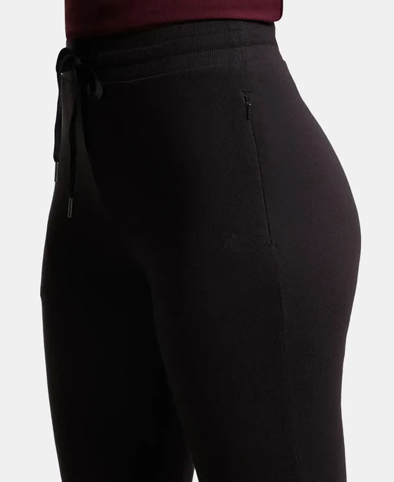 Super Combed Cotton Elastane French Terry Relaxed Fit Joggers With Zipper Pockets - Black