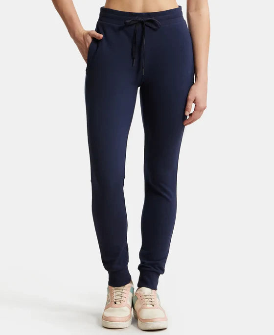 Super Combed Cotton Elastane French Terry Relaxed Fit Joggers With Zipper Pockets - Black