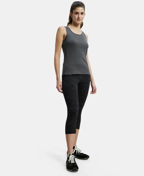 Super Combed Cotton Elastane Stretch Slim Fit Capri with Ultrasoft Waistband - Black print