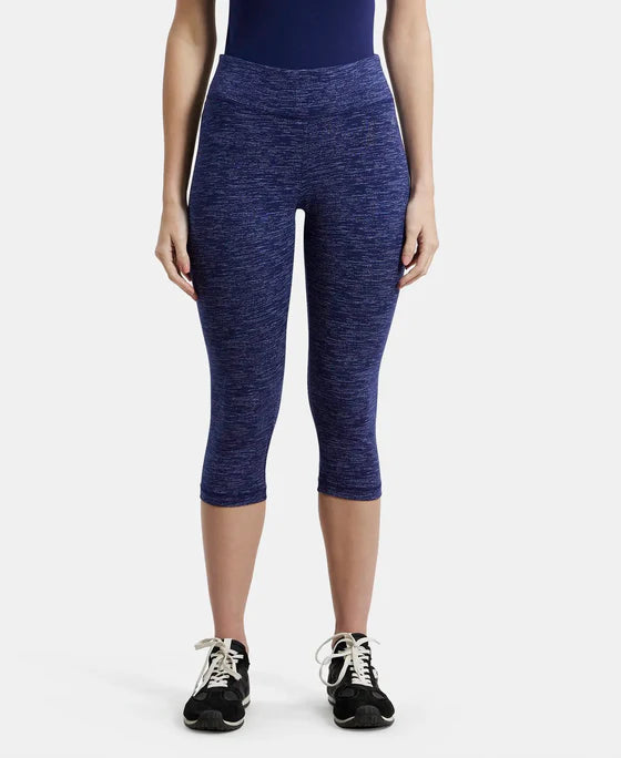 Super Combed Cotton Elastane Stretch Slim Fit Capri with Ultrasoft Waistband - Black print