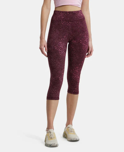 Super Combed Cotton Elastane Stretch Slim Fit Capri with Ultrasoft Waistband - Black print