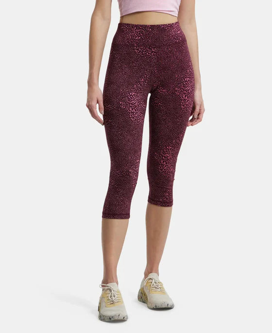 Super Combed Cotton Elastane Stretch Slim Fit Capri with Ultrasoft Waistband - Black print