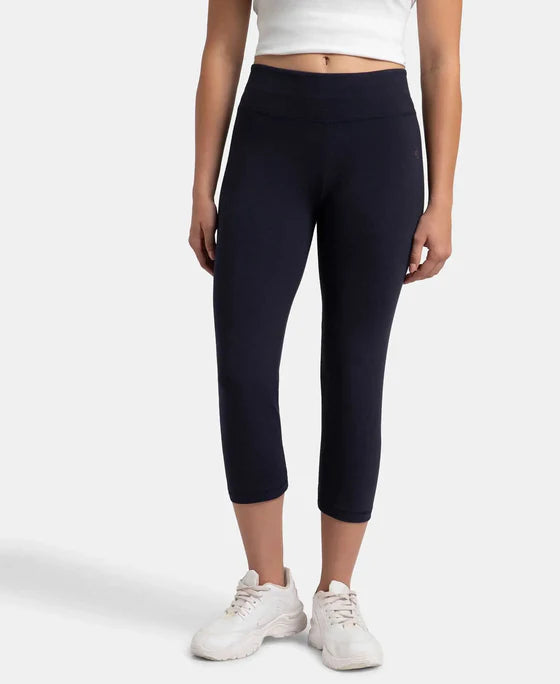 Super Combed Cotton Elastane Stretch Slim Fit Capri with Ultrasoft Waistband - Black print
