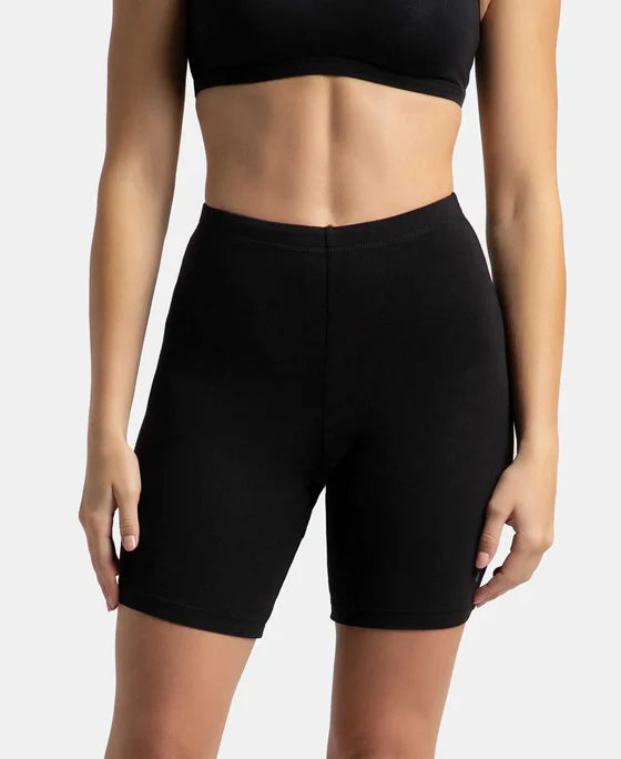 High Coverage Super Combed Cotton Elastane Stretch Shorties With Concealed Waistband - Black