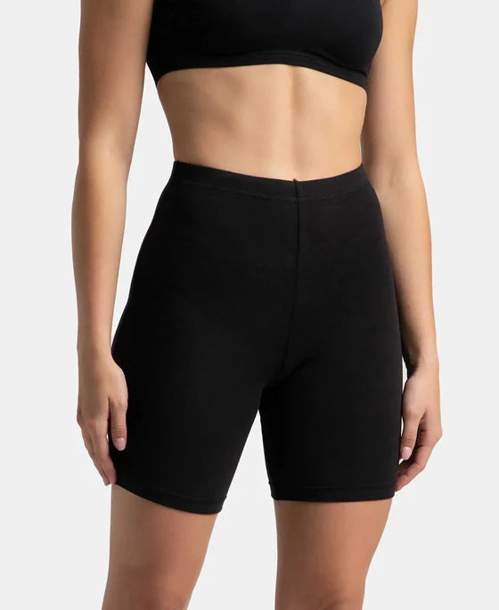 High Coverage Super Combed Cotton Elastane Stretch Shorties With Concealed Waistband - Black