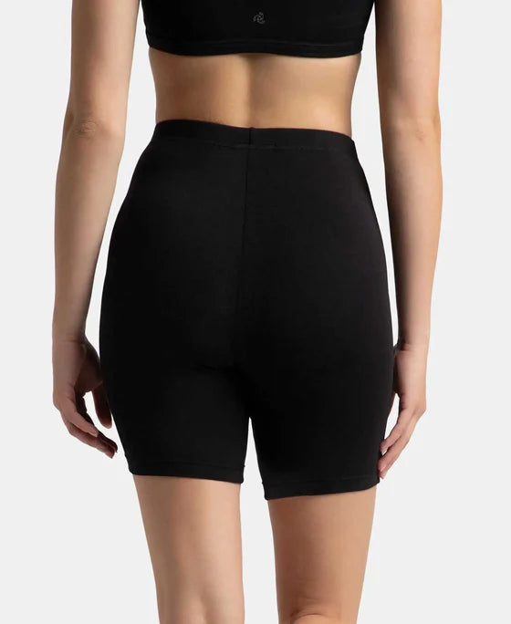 High Coverage Super Combed Cotton Elastane Stretch Shorties With Concealed Waistband - Black