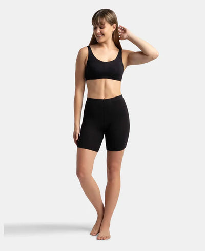 High Coverage Super Combed Cotton Elastane Stretch Shorties With Concealed Waistband - Black