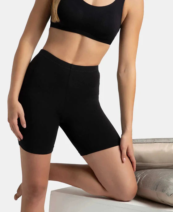 High Coverage Super Combed Cotton Elastane Stretch Shorties With Concealed Waistband - Black