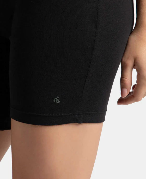 High Coverage Super Combed Cotton Elastane Stretch Shorties With Concealed Waistband - Black