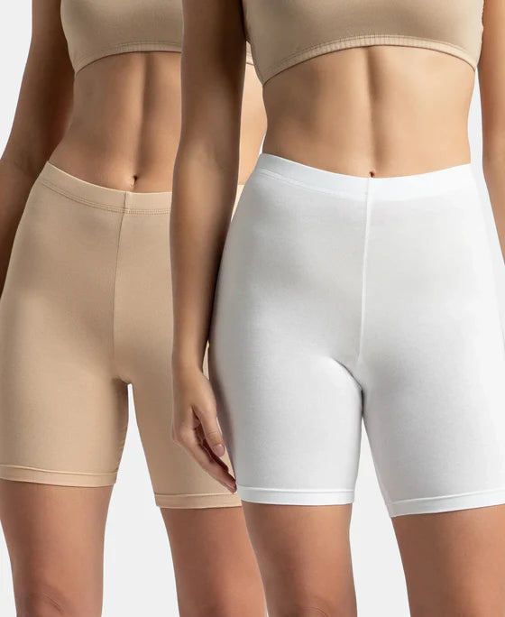 High Coverage Super Combed Cotton Elastane Stretch Shorties With Concealed Waistband - Black & Skin (Pack of 2)