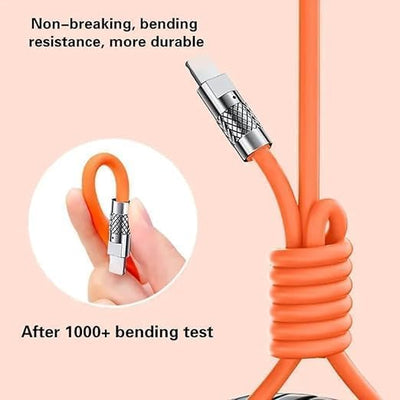 3-in-1 120W 6A Fast Charging Cable – Type-C + Lightning + Micro USB | Orange Edition