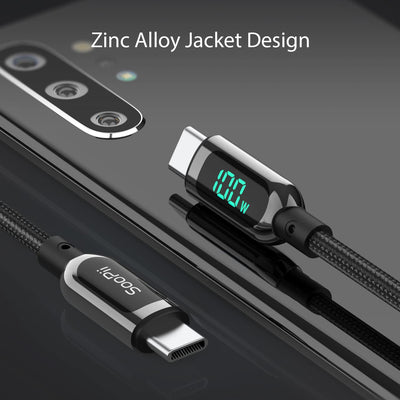 Type-C to Type-C 100W Fast Charging Cable with LED Power Display | Smart Charge Edition