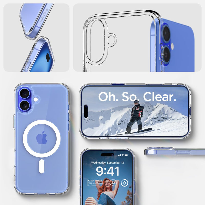 Spigen Ultra Hybrid MagFit Back Cover Case for iPhone 16 – White | MagSafe Compatible | TPU + Polycarbonate | Shockproof & Sleek