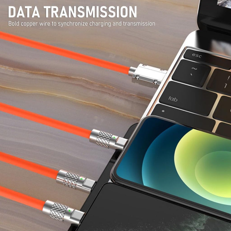 3-in-1 120W 6A Fast Charging Cable – Type-C + Lightning + Micro USB | Orange Edition