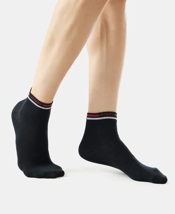 Compact Cotton Elastane Stretch Ankle Length Socks with StayFresh Treatment - Black (Pack of 2)