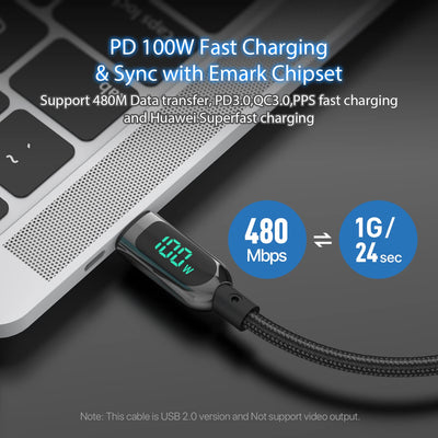 Type-C to Type-C 100W Fast Charging Cable with LED Power Display | Smart Charge Edition