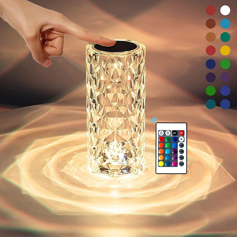 The Flair Store™ Crystal Diamond Rose Lamp – 16 Color Changing | USB Rechargeable | Touch Control LED Bedside Lamp | Romantic Night Light
