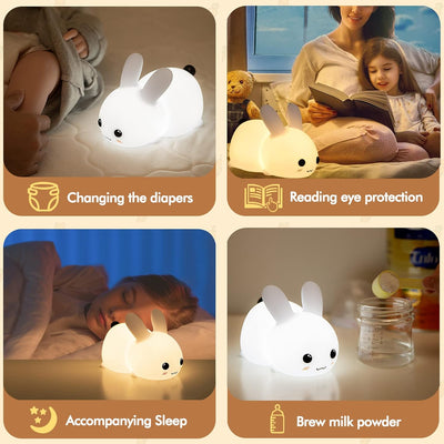 Bunny Night Light – Snow White | Soft Silicone LED Lamp | Rechargeable | Touch Control | Perfect for Baby Nursery & Kids' Room