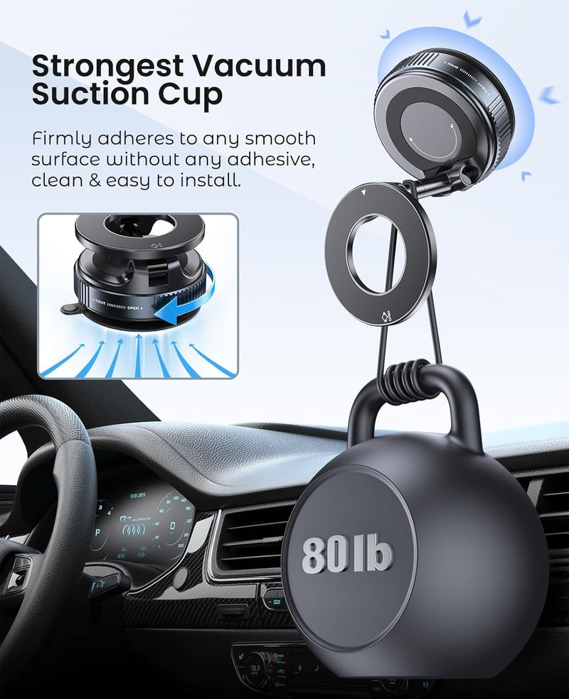 360° Vacuum Magnetic Phone Holder | Universal Car Mount | Suction Cup Base | Hands-Free Rotation | For Car, Gym, Mirror, Shower & Desk