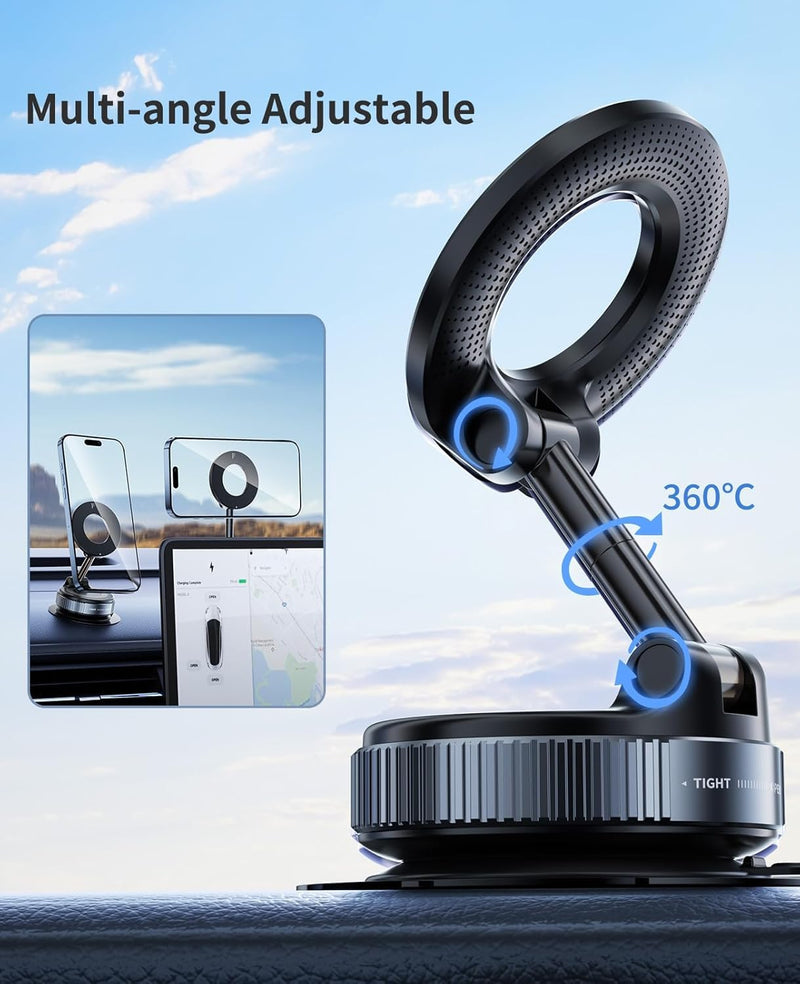 360° Vacuum Magnetic Phone Holder | Universal Car Mount | Suction Cup Base | Hands-Free Rotation | For Car, Gym, Mirror, Shower & Desk