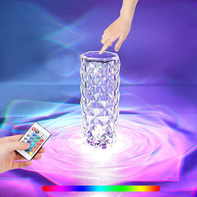 The Flair Store™ Crystal Diamond Rose Lamp – 16 Color Changing | USB Rechargeable | Touch Control LED Bedside Lamp | Romantic Night Light