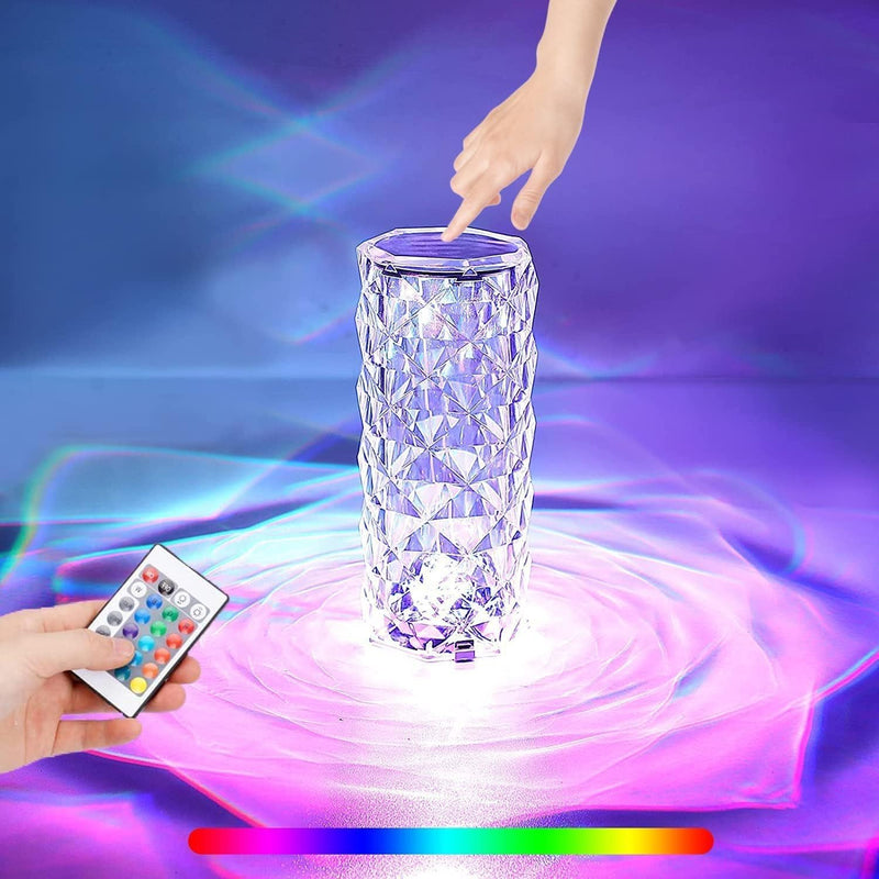 The Flair Store™ Crystal Diamond Rose Lamp – 16 Color Changing | USB Rechargeable | Touch Control LED Bedside Lamp | Romantic Night Light