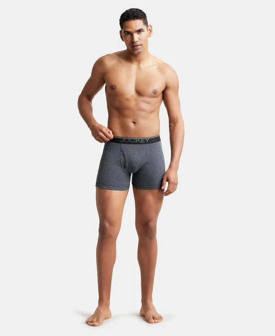 Super Combed Cotton Rib Solid Boxer Brief with Ultrasoft and Durable Waistband - Black/Charcoal Melange/Grey Melange (Pack of 3)