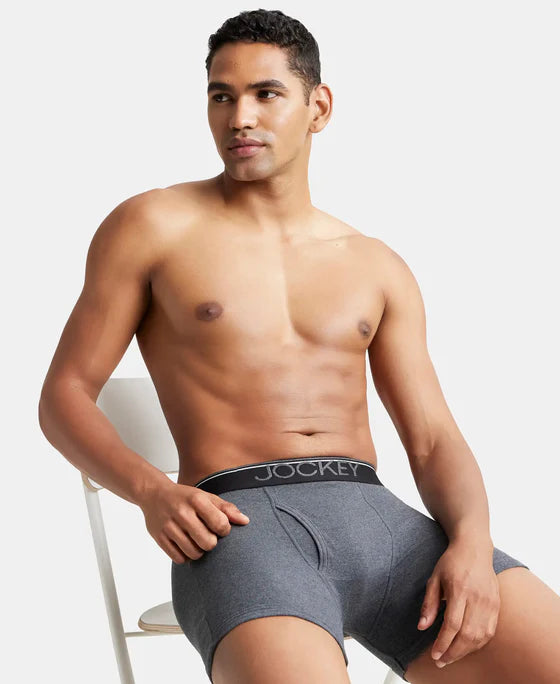 Super Combed Cotton Rib Solid Boxer Brief with Ultrasoft and Durable Waistband - Black/Charcoal Melange/Grey Melange (Pack of 3)