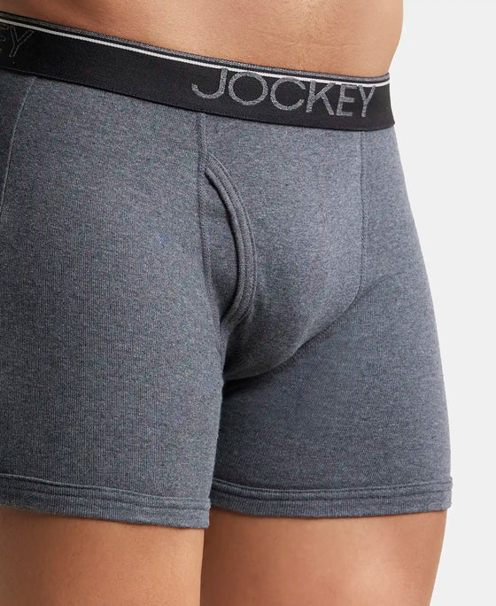 Super Combed Cotton Rib Solid Boxer Brief with Ultrasoft and Durable Waistband - Black/Charcoal Melange/Grey Melange (Pack of 3)