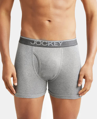 Super Combed Cotton Rib Solid Boxer Brief with Ultrasoft and Durable Waistband - Black/Charcoal Melange/Grey Melange (Pack of 3)