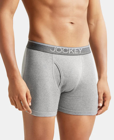 Super Combed Cotton Rib Solid Boxer Brief with Ultrasoft and Durable Waistband - Black/Charcoal Melange/Grey Melange (Pack of 3)