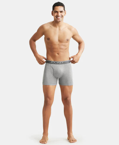 Super Combed Cotton Rib Solid Boxer Brief with Ultrasoft and Durable Waistband - Black/Charcoal Melange/Grey Melange (Pack of 3)