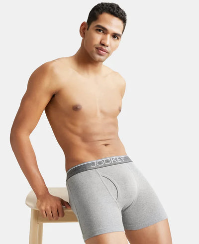 Super Combed Cotton Rib Solid Boxer Brief with Ultrasoft and Durable Waistband - Black/Charcoal Melange/Grey Melange (Pack of 3)