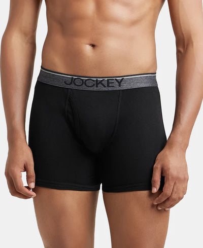 Super Combed Cotton Rib Solid Boxer Brief with Ultrasoft and Durable Waistband - Black/Charcoal Melange/Grey Melange (Pack of 3)